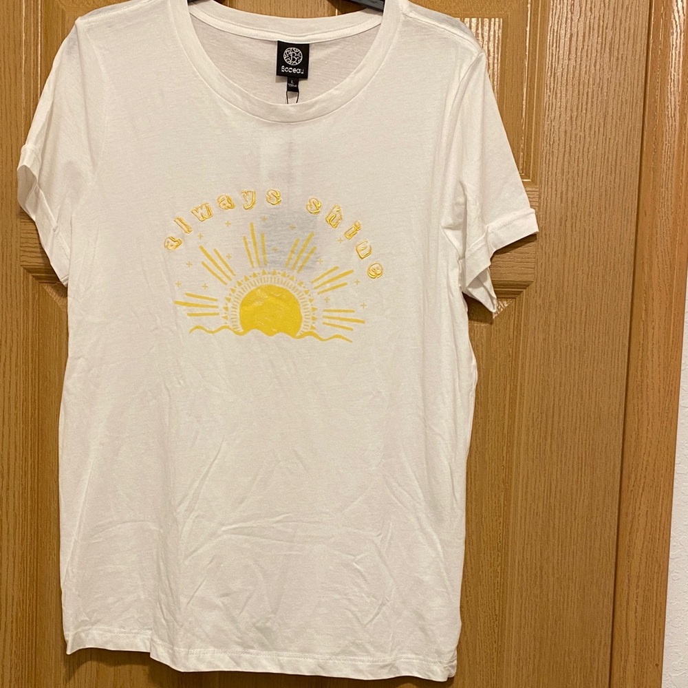 Bobeau White Tee with Yellow Sun Graphic Always Shine 100% Cotton-